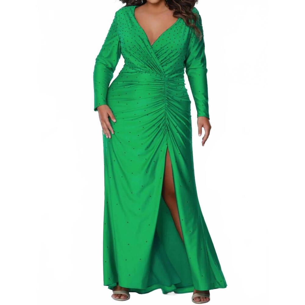 NEW SYDNEY'S CLOSET long sleeve ruched gown - plus in screaming green